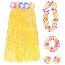 80cm Hawaiian Long Yellow Hula Skirt & Lei | Yellow | 6