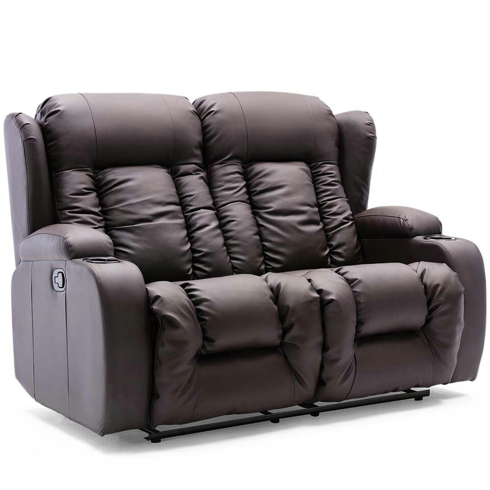 image 1 of Caesar 2 Seater Manual High Back Bonded Leather Recliner Sofa (Brown)
