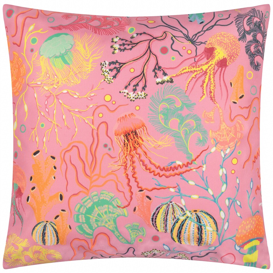 image 1 of Furn Reef Printed Reversible Pink Outdoor Cushion