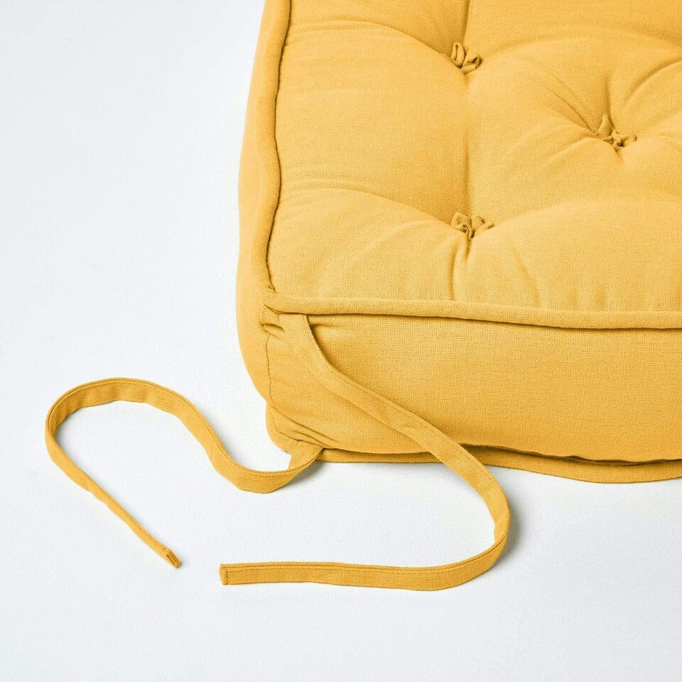 image 1 of Homescapes Mustard Cotton Dining Booster Cushion Yellow