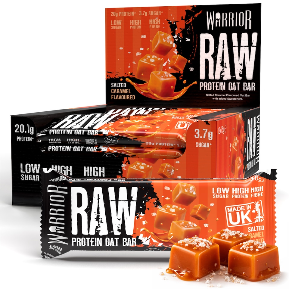 image 1 of Warrior RAW Protein Bars 12 x 75g – 20g High Protein Bar, Low Sugar High Fibre Oat Protein Flapjack – Protein Snacks, Meal Replacement Bars (Strawberry Cheesecake)