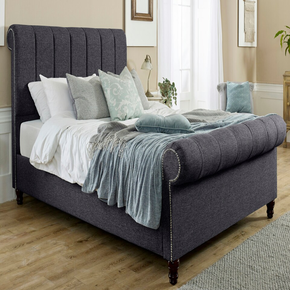 Sally Linen Single Bed Frame - Steel