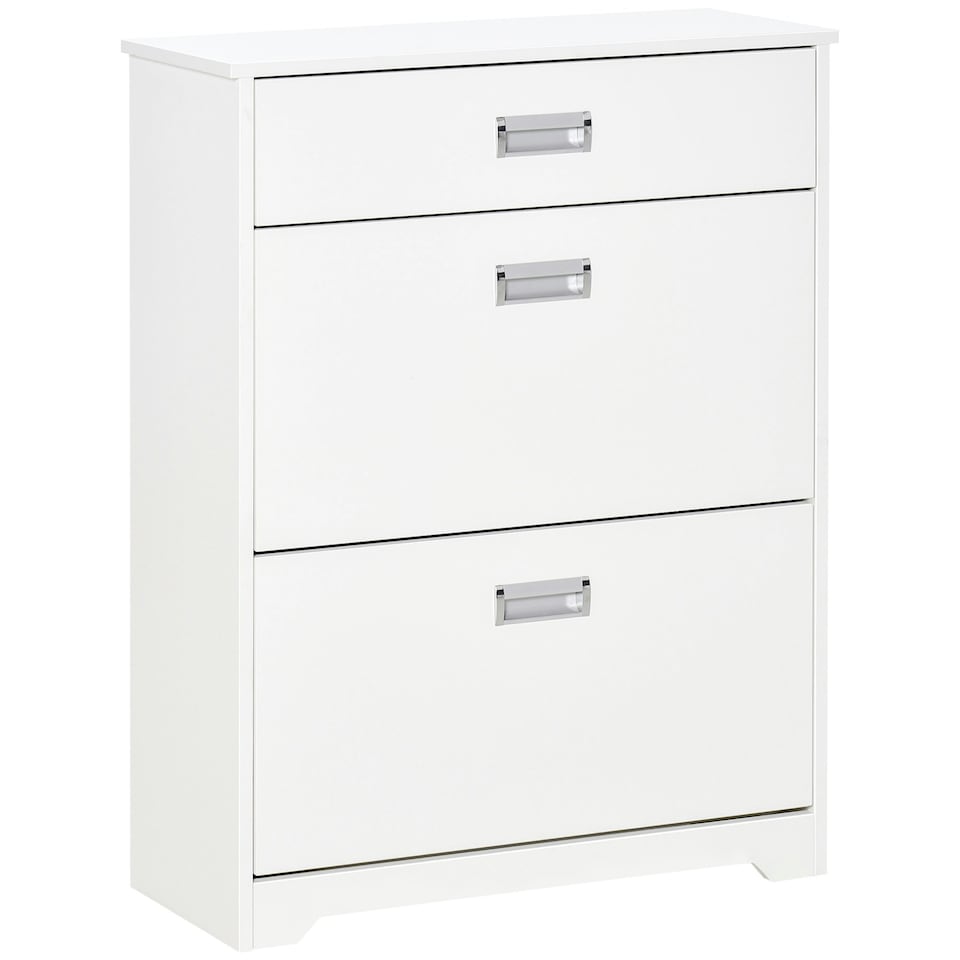 image 1 of HOMCOM Tipping Shoe Cabinet Hall Organizer with Flip Drawers for Entry 16 Pairs