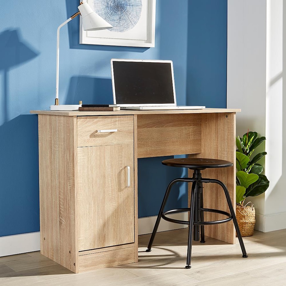 image 1 of Computer Desk 1 Drawer 1 Door Compact Workstation Home Office Table | Brown