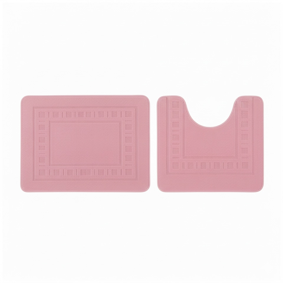 image 1 of 2 Piece Box Design Bath Mat Set Soft Absorbent Non-Slip Bathroom Mats | Pink