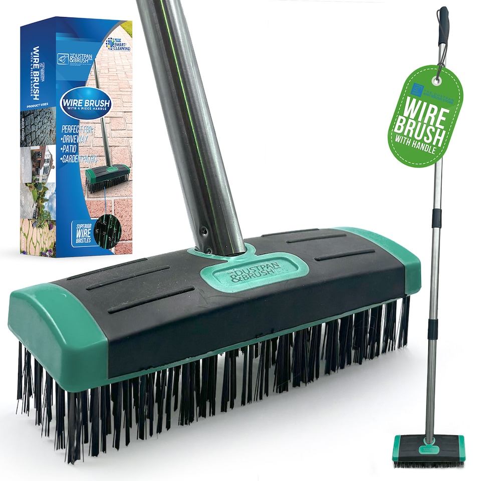 image 1 of Long Handled Wire Moss and Weed Brush Heavy Duty Patio Scrubber