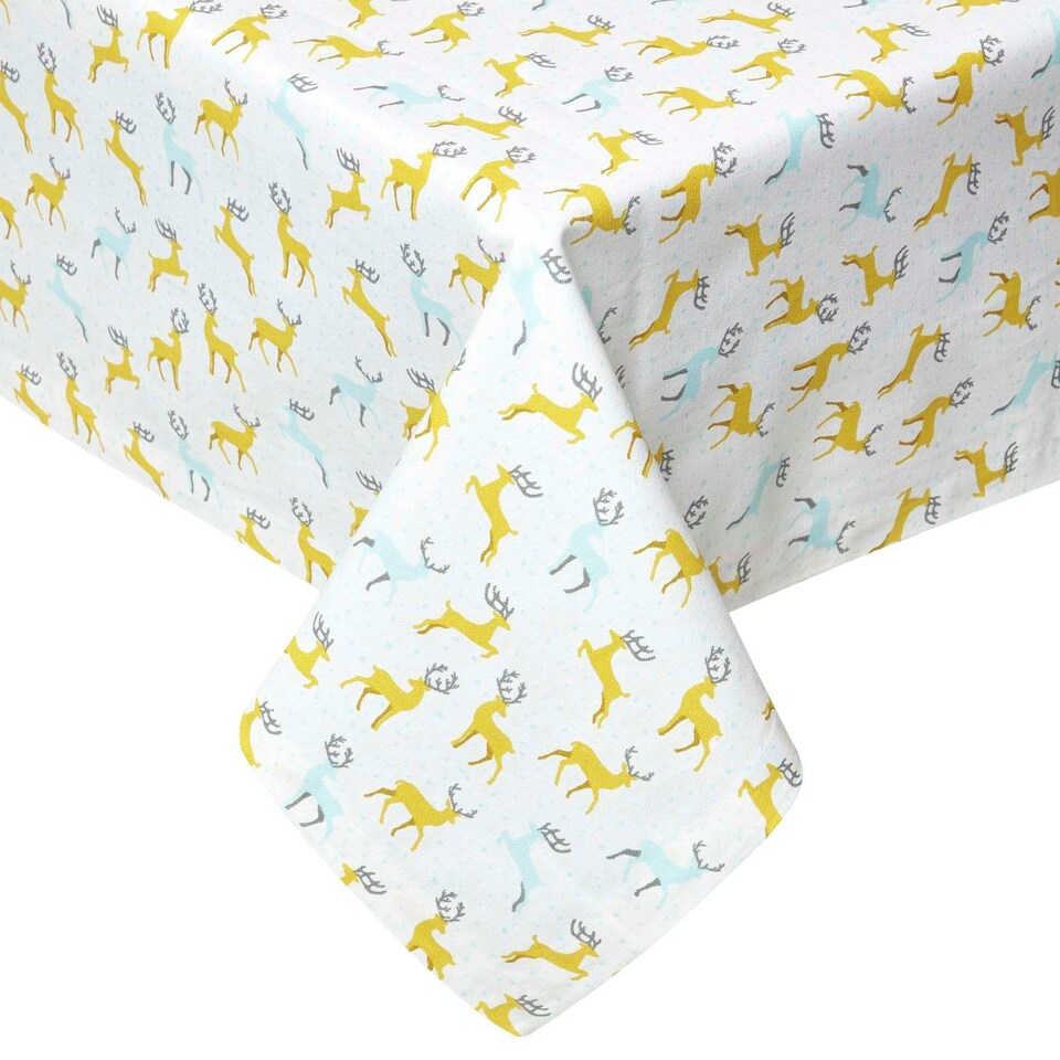 image 1 of Homescapes Majestic Stag 100% Cotton Grey Christmas Tablecloth - 137 x 178 cm | Grey | 137cm x 178cm (54" x 70")