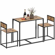 HOMCOM 3 Piece Dining Table Set with Metal Frame | Brown | Rustic Brown and Black