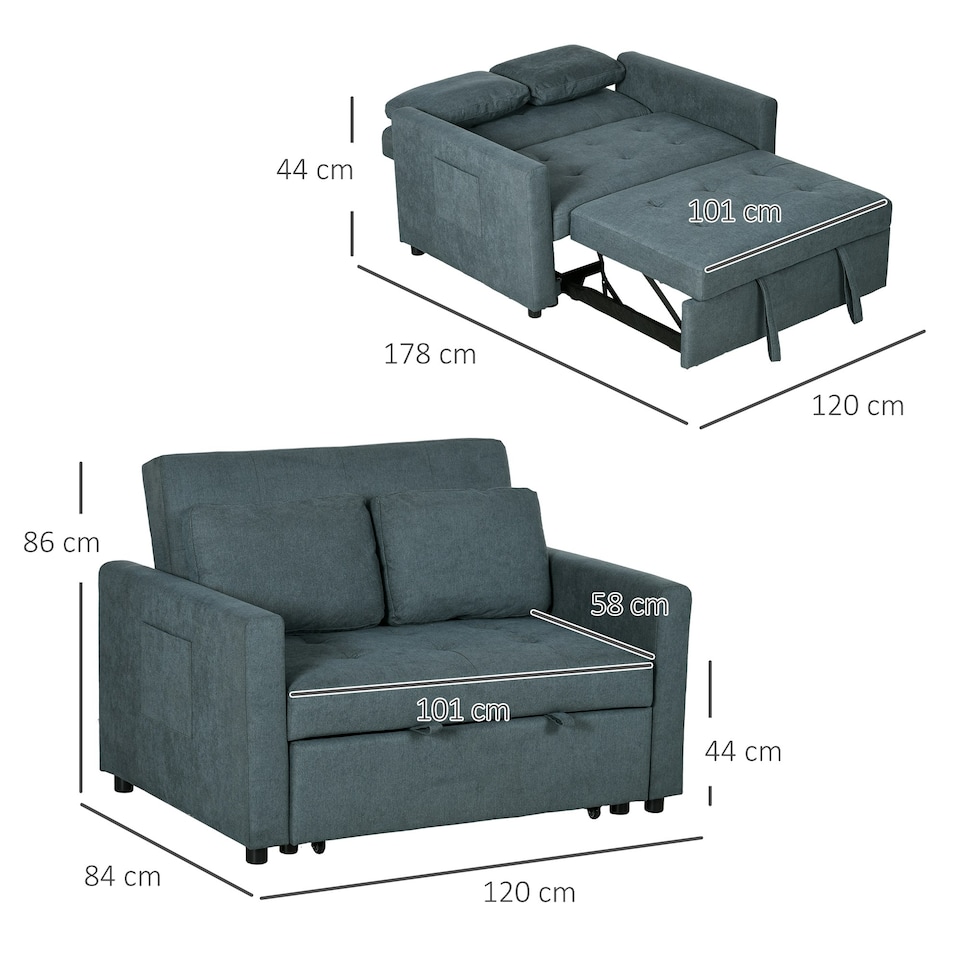 image 1 of HOMCOM 2 Seater Sofa Bed Convertible Bed Settee with Cushions, Grey