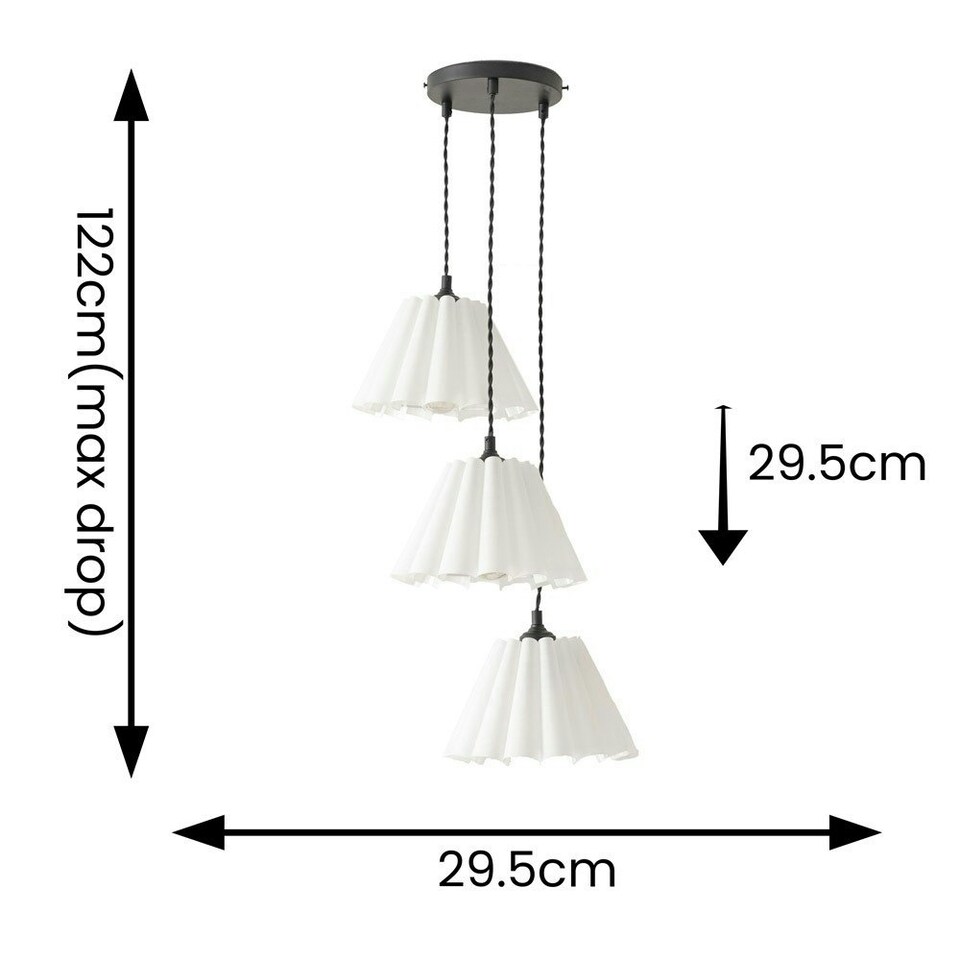 image 1 of ValueLights Lauren White Pleated 3 Drop Cluster Matte Black Ceiling Pendant Light with Bulbs Black