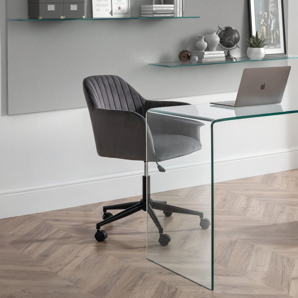 image 1 of Kahlo Velvet Swivel Office Chair- Grey/Black