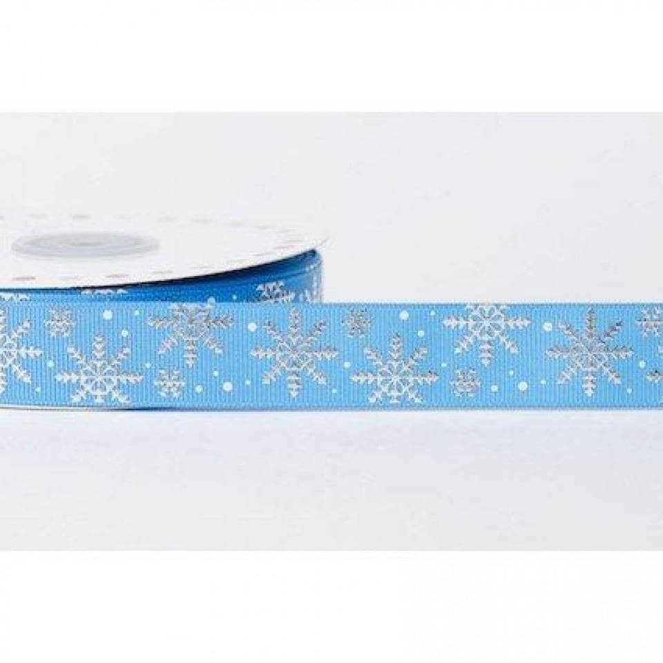 Reel Chic Blue 22mm Snowflake Grosgrain Ribbon for Dressmaking - per metre