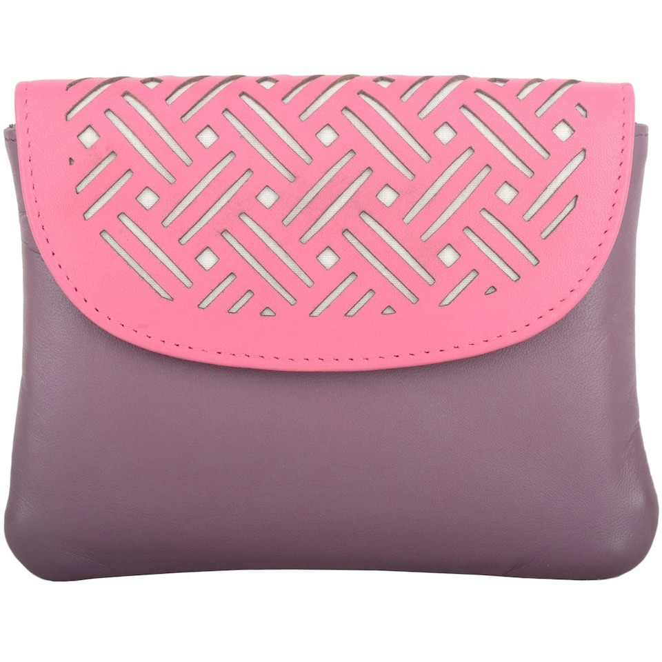 image 1 of Laser Cut Genuine Leather Credit Card Money Holder Wallet Purse Grey | Grey/Turquoise