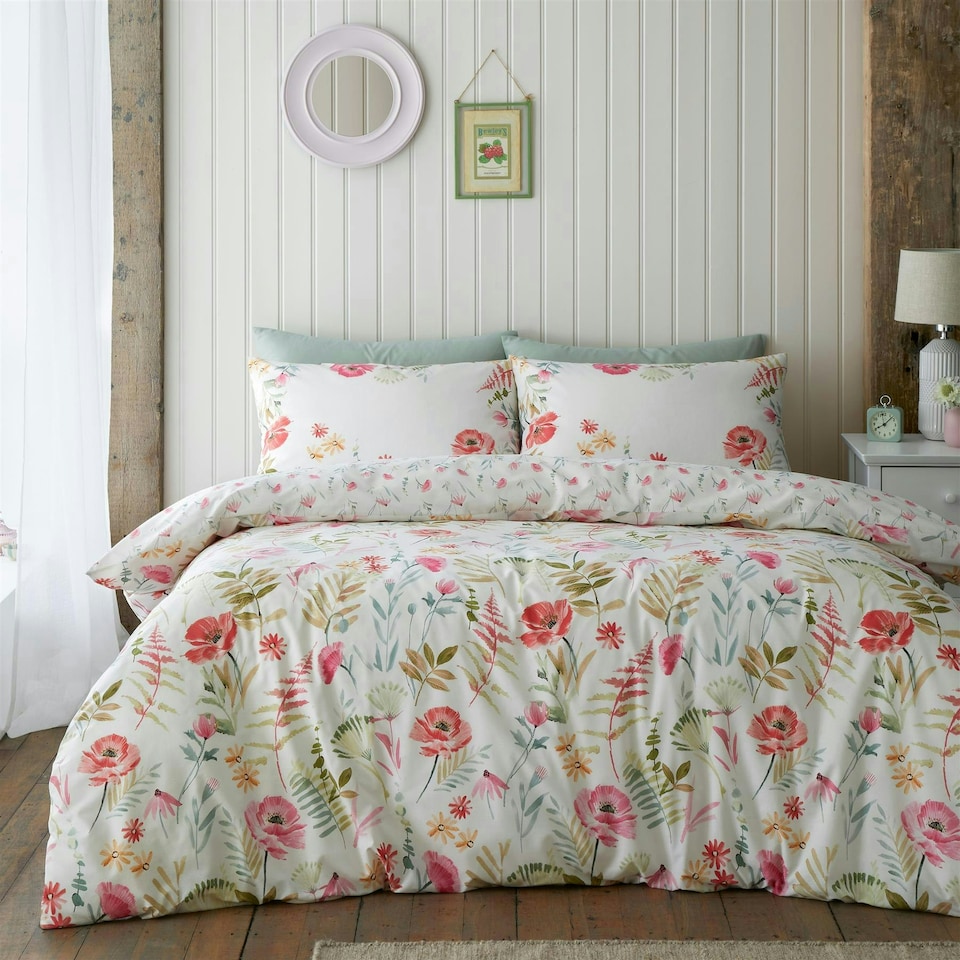 image 1 of Catherine Lansfield Ella Poppy Cream Duvet Cover Set Cream | Single