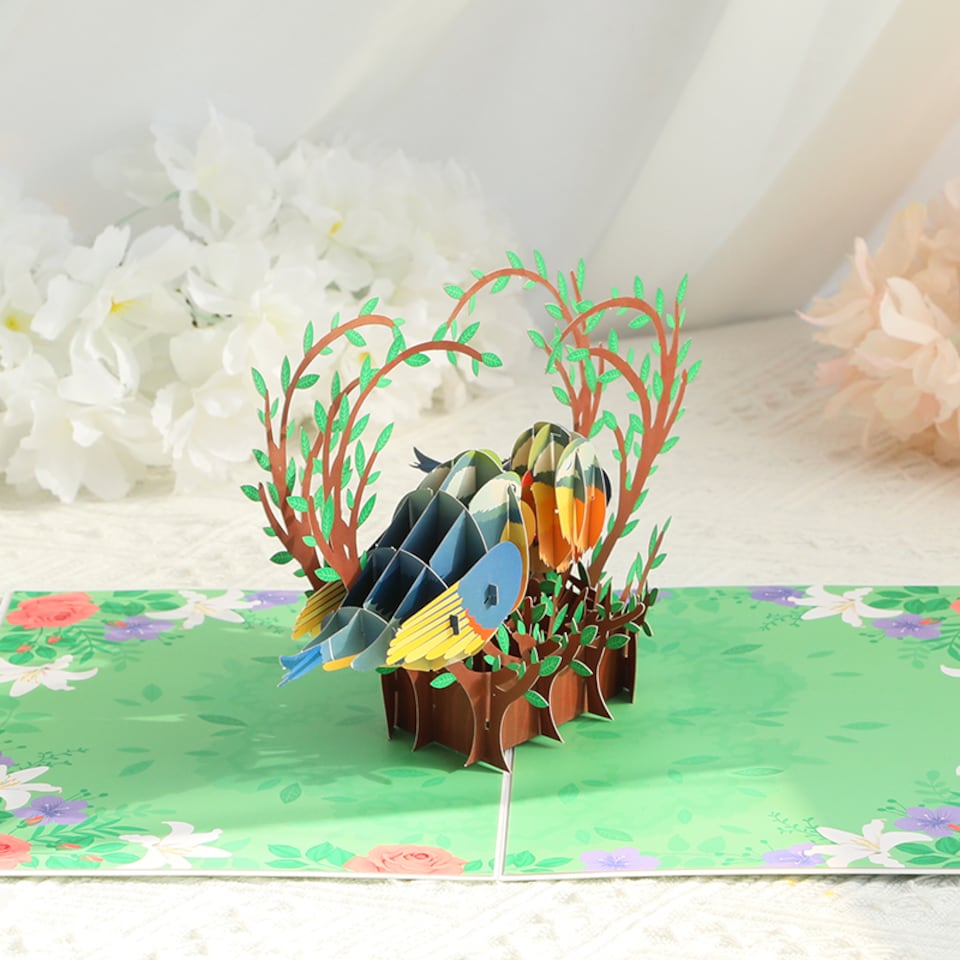 image 1 of Two Birds in Heart Nest 3D Pop Up Greeting Card