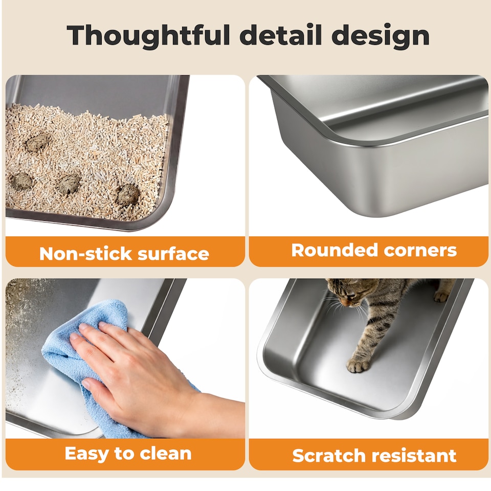image 1 of Skylos Cat Litter Box Stainless Steel Toilet Tray for Kittens Cats Large