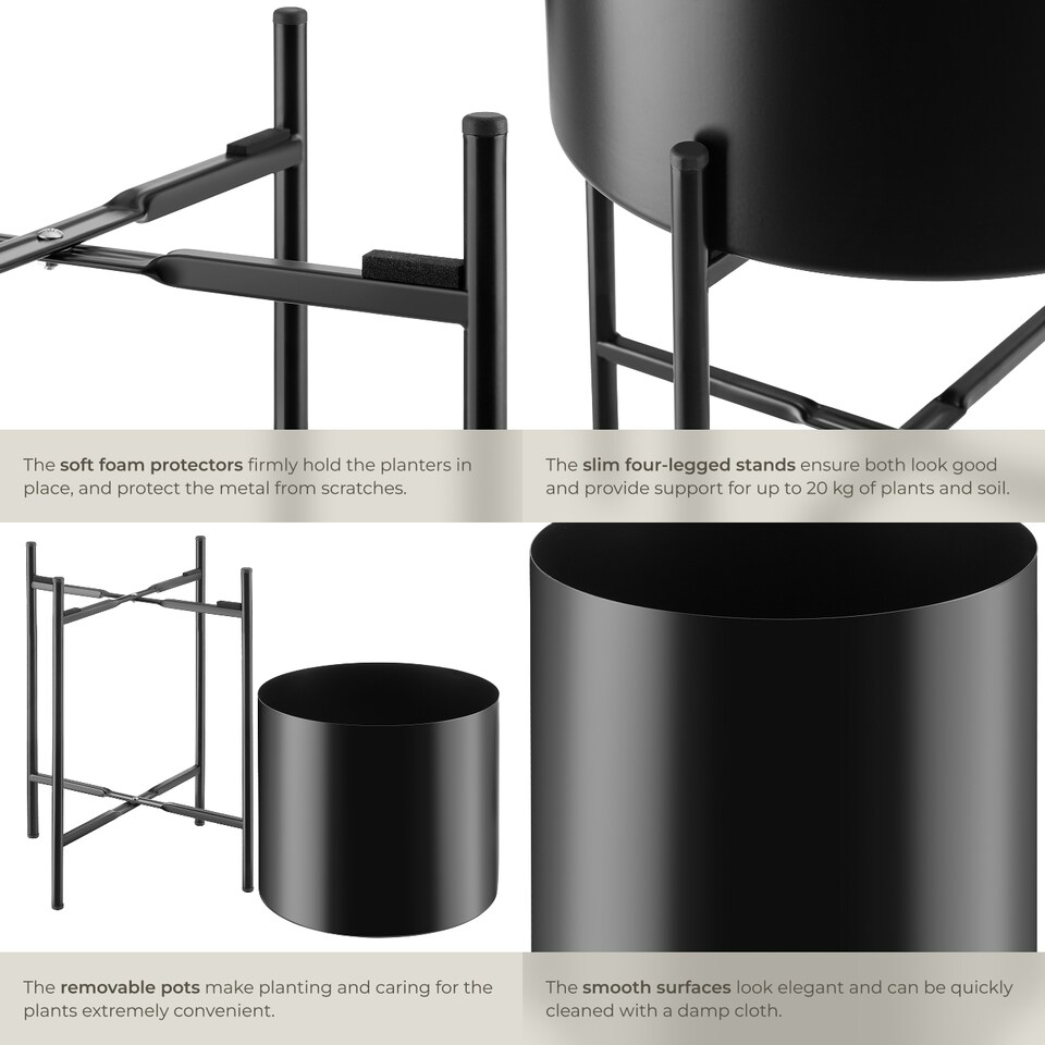 image 1 of Plant Stands Kalmar, set of 2 decorative plant pots in black steel | Black | black | 31 x 31 x 56 cm | 1