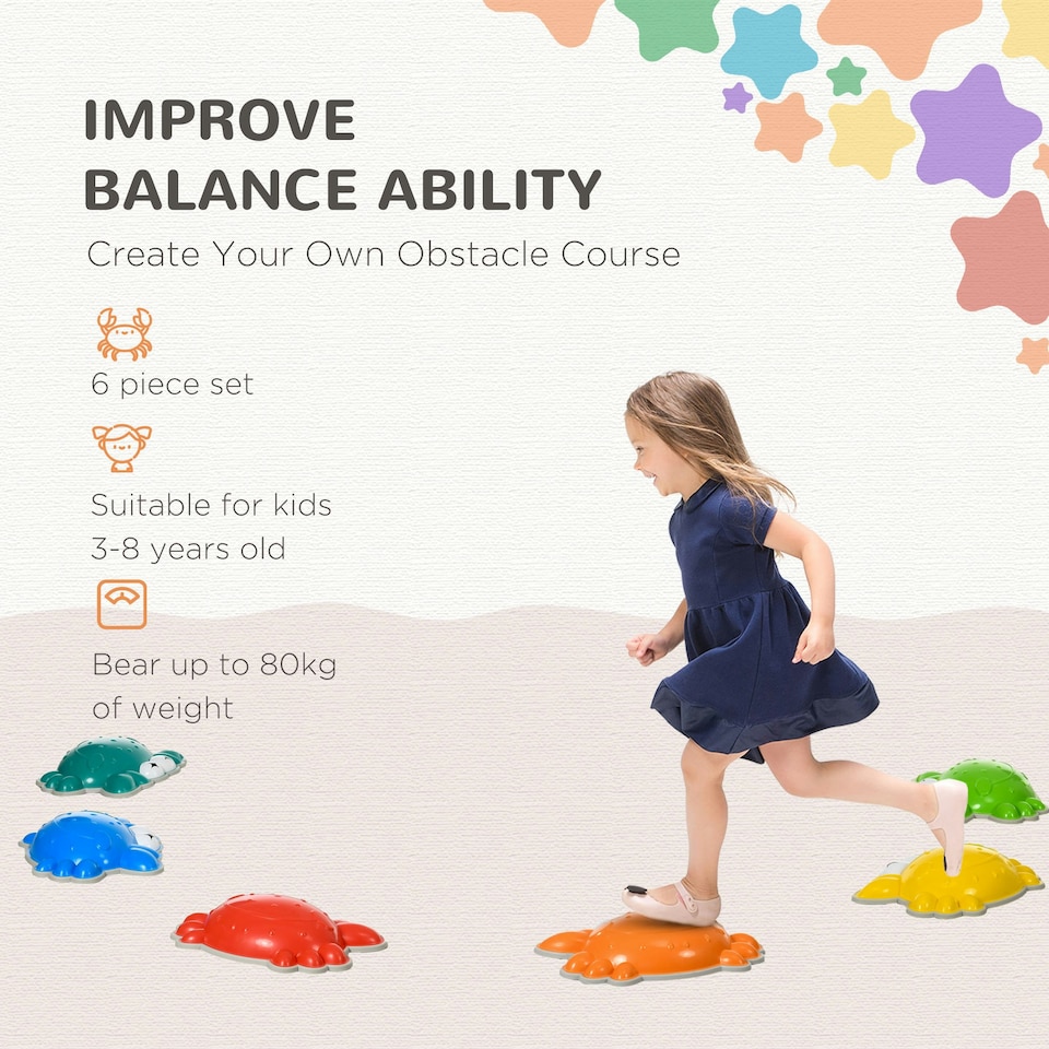 image 1 of ZONEKIZ Kids Stepping Stones, 6PCs River Stones for Indoors, Outdoors