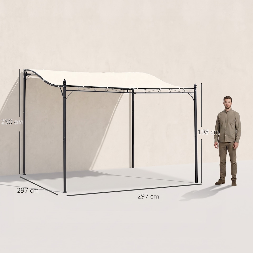 image 1 of Outsunny 3 x 3M Wall Mounted Awning Free Stand Canopy Shade Garden Porch Pergola | Cream