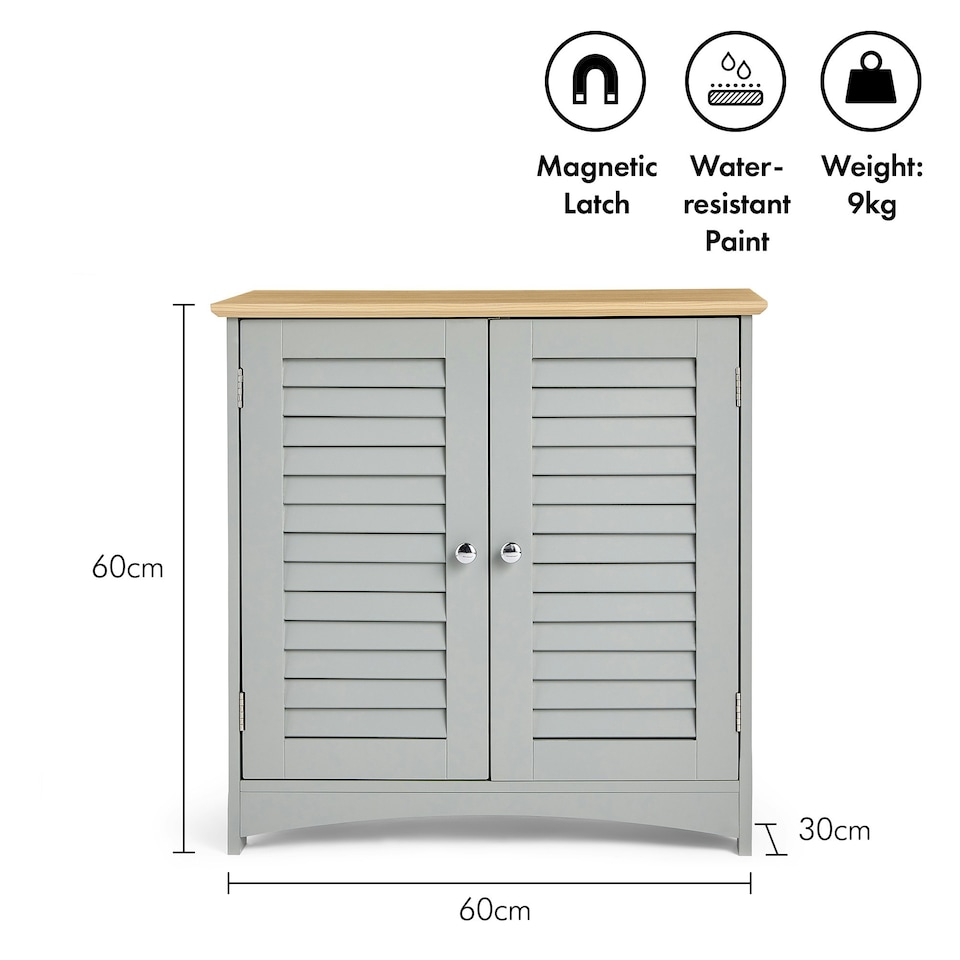 image 1 of VonHaus Shrewsbury Grey Bathroom Storage Cabinet with Wood Effect Top