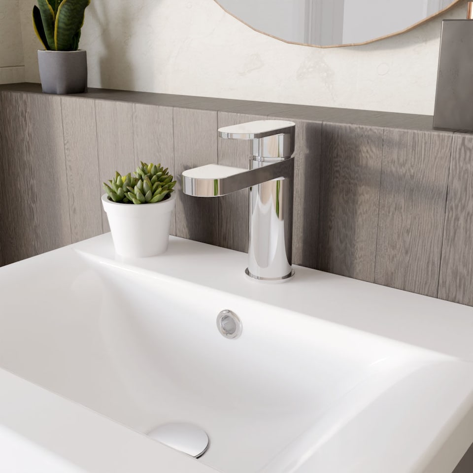 image 1 of Current Round Mono Basin Mixer Tap Push Button Waste Flat Spout Chrome | Silver | Chrome | 1