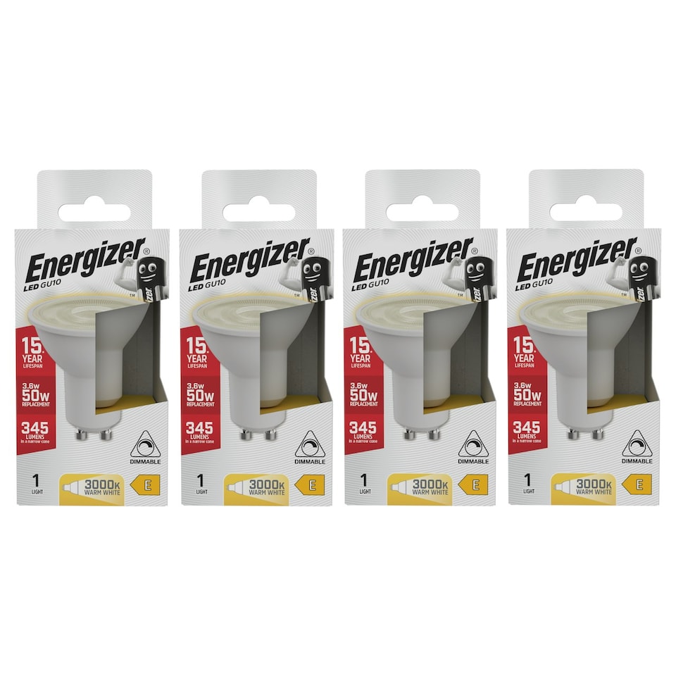 image 1 of Energizer LED GU10 345lm 3.6W 3000K (Warm White) Dimmable - Pack of 4