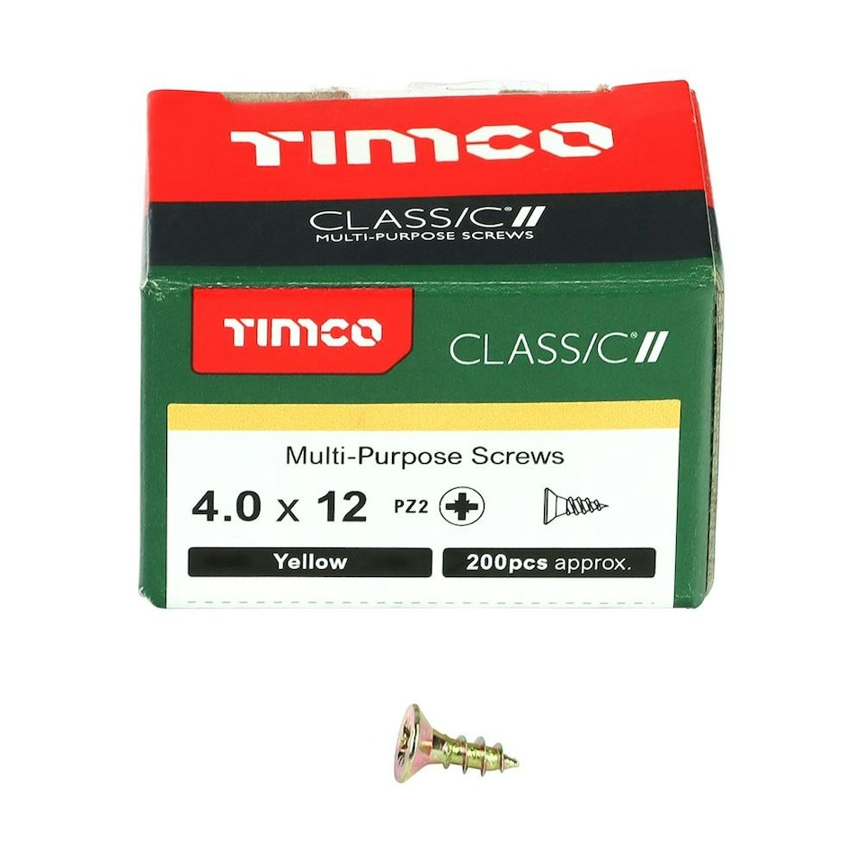 image 1 of Timco - Classic Multi-Purpose Screws - PZ - Double Countersunk - Yellow (Size 4.0 x 12 - 200 Pieces)