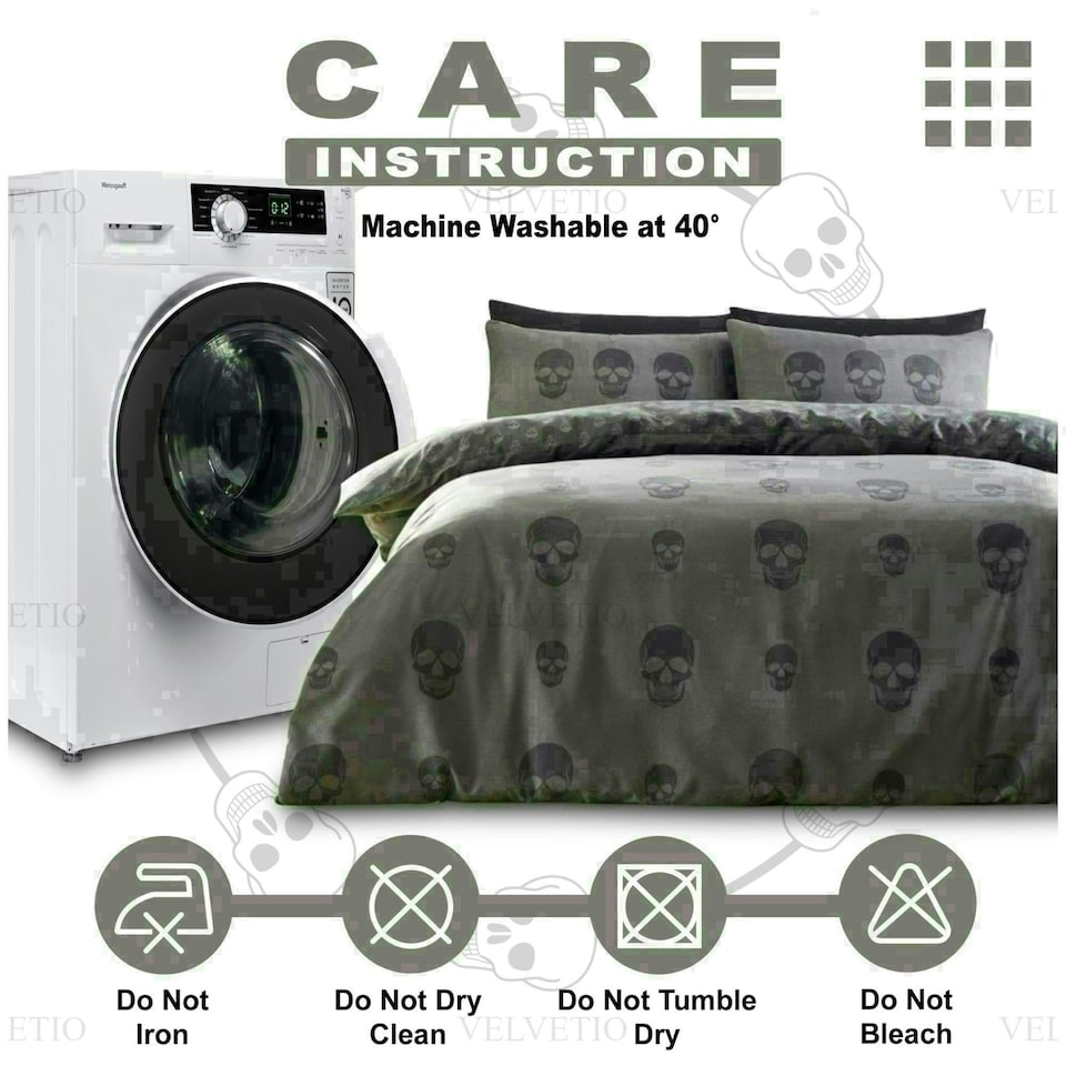 image 1 of Skull Charcoal Printed Duvet Cover Set Reversible Polycotton Beddings Grey | King