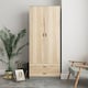 image 4 of 2-Door 2-Drawer Wardrobe with Storage Shelf, and Hanging Space - 180x75x46cm | Grey | Ash Grey & Oak | 1