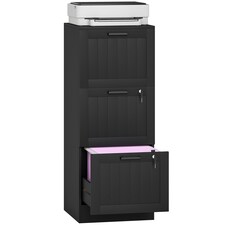 HOMCOM 3 Drawer File Cabinet with Lock, Vertical Filing Cabinet with Adjustable Hanging Bars for A4 and Letter Size File Folders, Printer Stand with Storage, Black | Black | Black