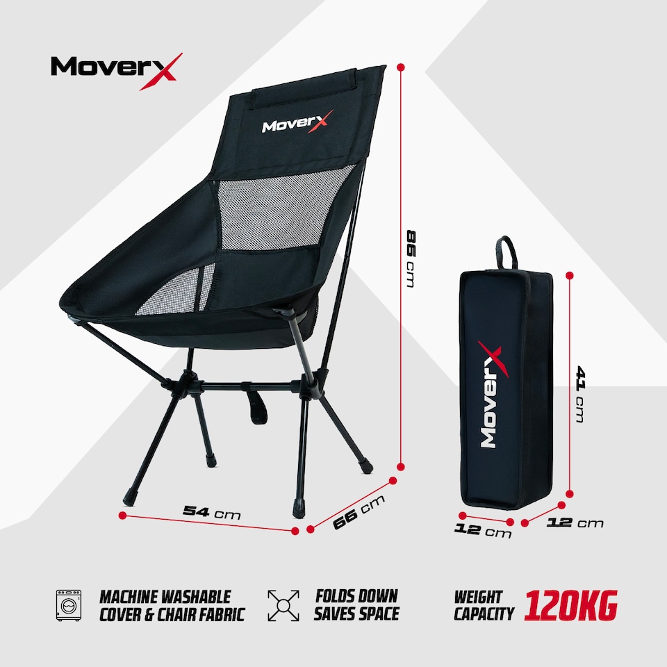 image 1 of MoverX Ultra Lightweight High Back Camping Chair, Foldable Garden Outdoor Picnic BBQ Festival Camp Chairs - Pack of 4