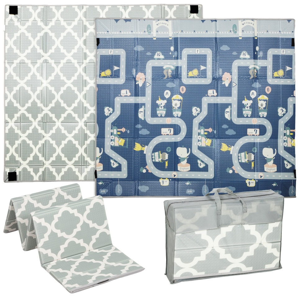 image 1 of AIYAPLAY Foldable Baby Play Mat Double-Sided, Baby Playpen Floor Mats for Toddlers, Waterproof Large Foam Playmat for Playroom and Nursery, 202 x 180.5cm, Traffic and Grey Diamond Theme