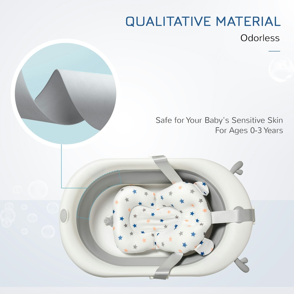 image 1 of HOMCOM Foldable Baby Bath Tub Ergonomic with Temperature-Induced Water Plug