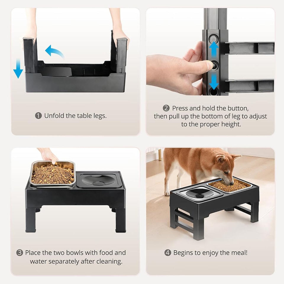 image 1 of Living and Home Height-Adjustable Pet Feeder with Stand, 1.6L Stainless Steel Bowl & 1L Spill-Resistant Water Bowl
