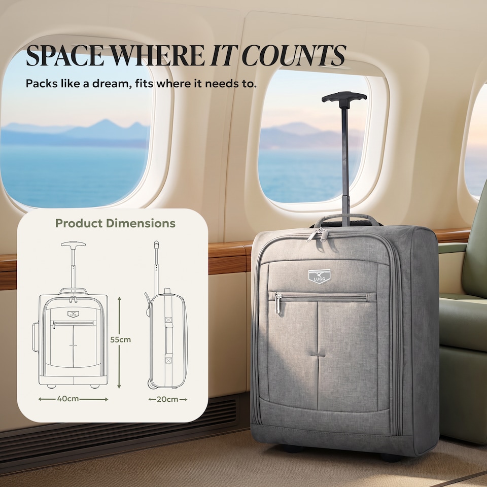 image 1 of Lugg Jupiter Soft Cabin Bag 55x40x20cm Lightweight Wheeled Trolley Ryanair Size
