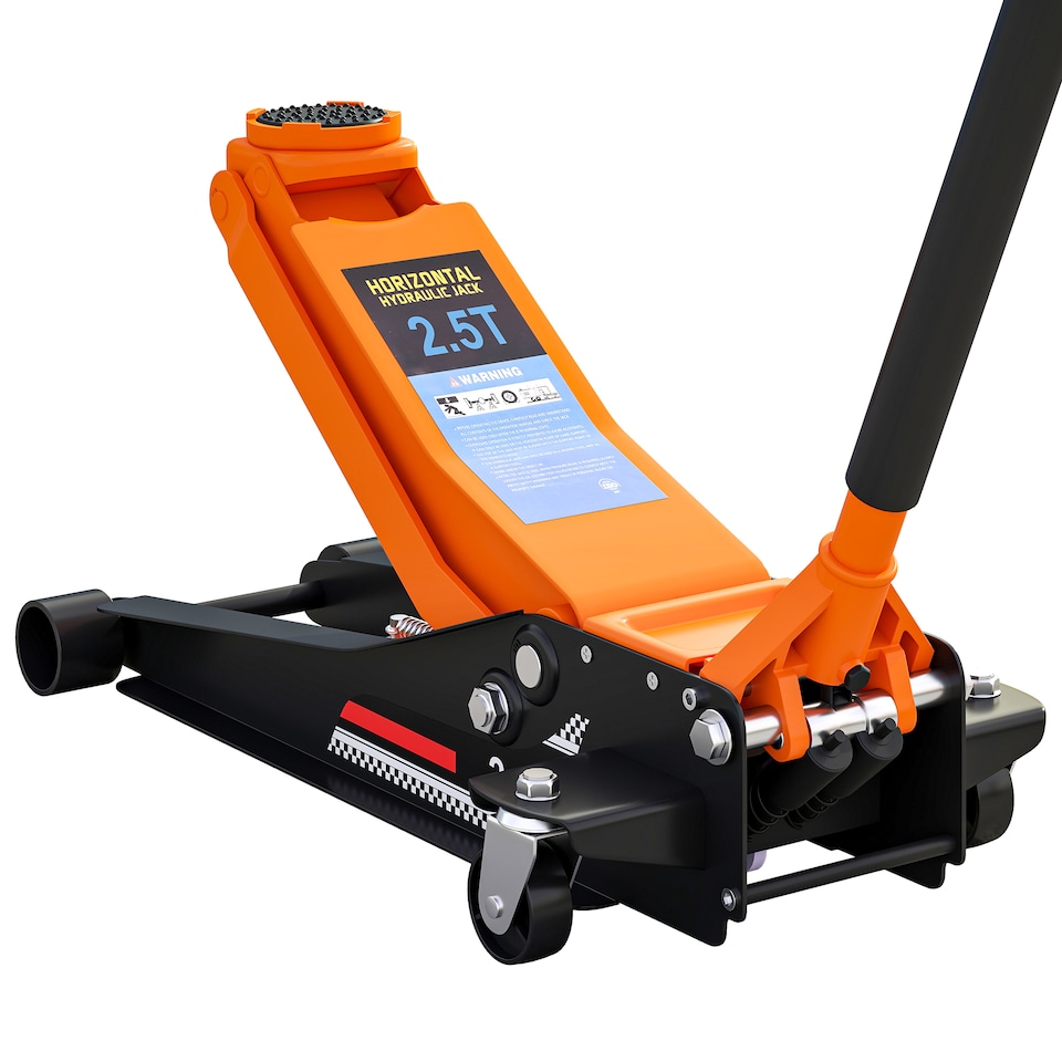image 1 of HOMCOM 2.5 Ton Hydraulic Low Profile Floor Jack, Heavy Duty Car Trolley Jack Lift with 7.5-47cm Lifting Range, Dual Piston Pump, Wheels, Non-slip Handle for Car Van Garage Tyre Repair Change, Orange
