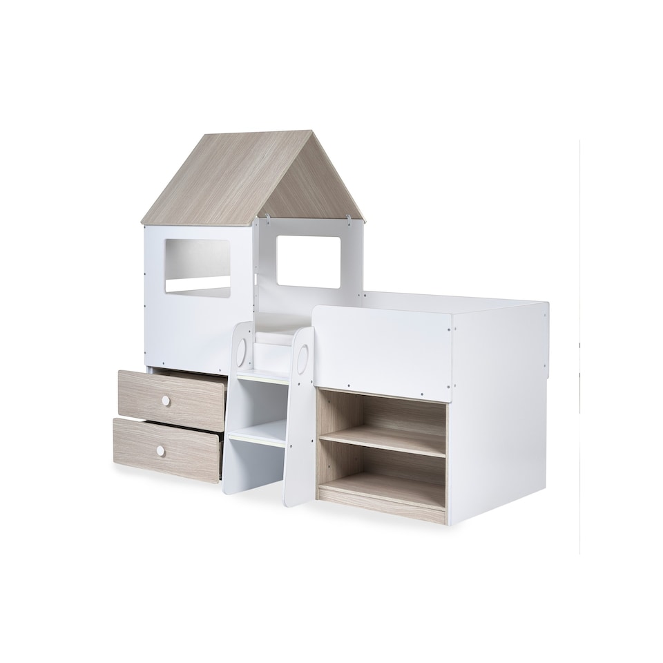 image 1 of Orpheus 90cm Single White and Wood Effect Treehouse Midsleeper Cabin Bed