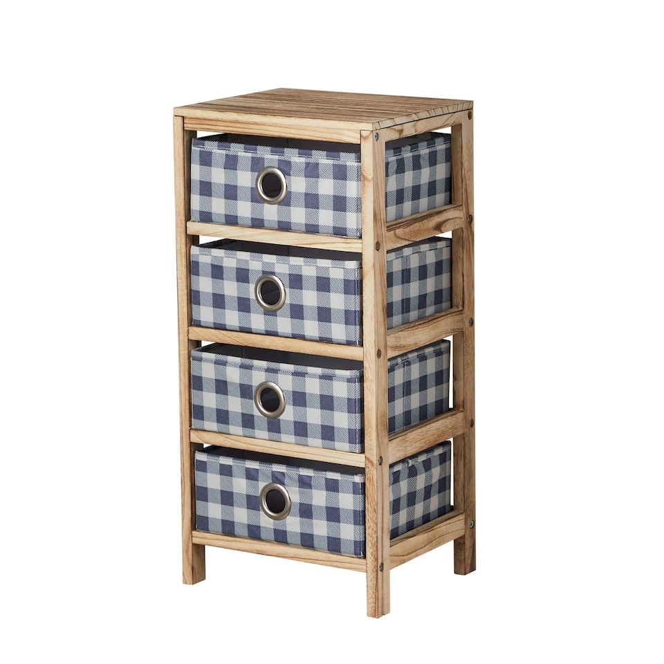 image 1 of Wooden Chest Of Storage Drawers Plaid Fabric Bedroom Organiser Coastal Style | Brown