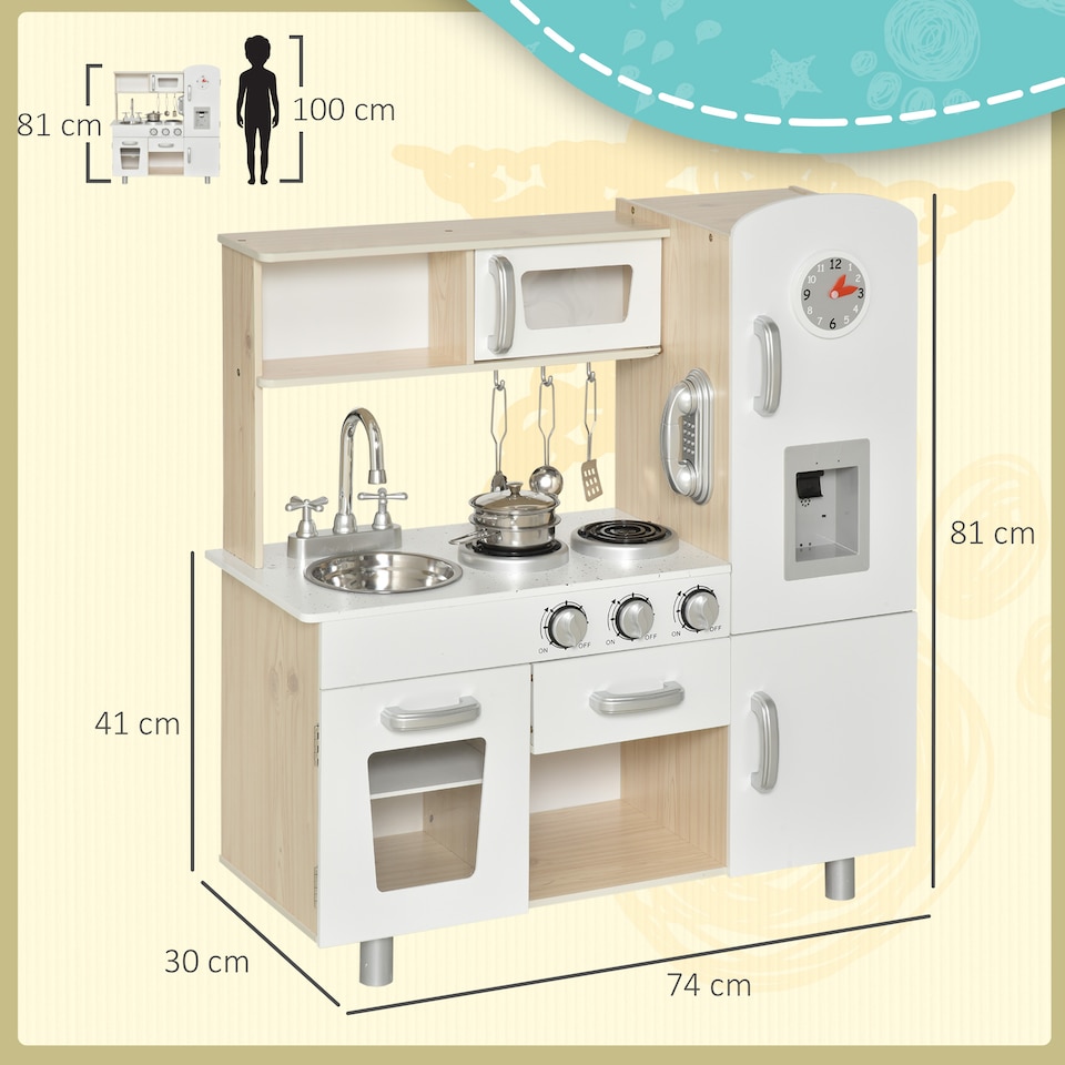 image 1 of HOMCOM Luxury Kitchen Playset with Accessories Pretend Cooking Set White | White