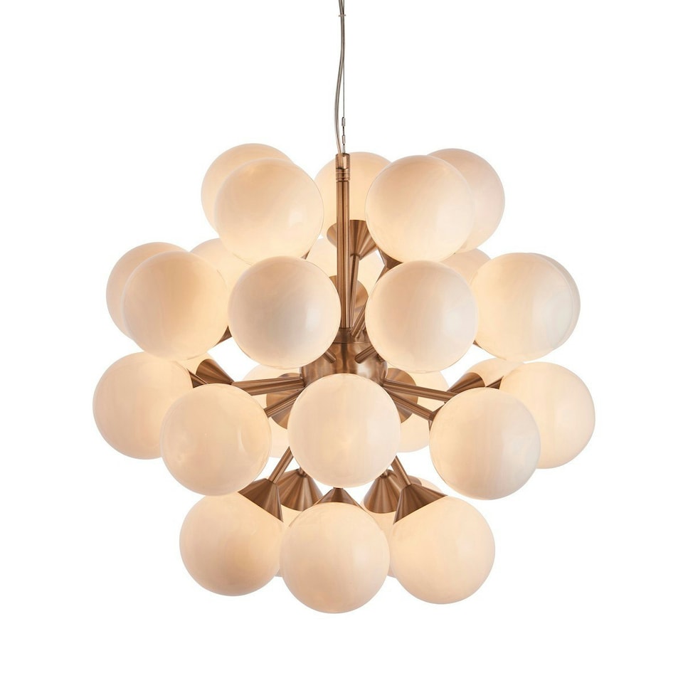 image 1 of Oscar Globe Pendant Satin Nickel Effect Plate & Gloss White Glass 28 Light Dimmable IP20 - G9