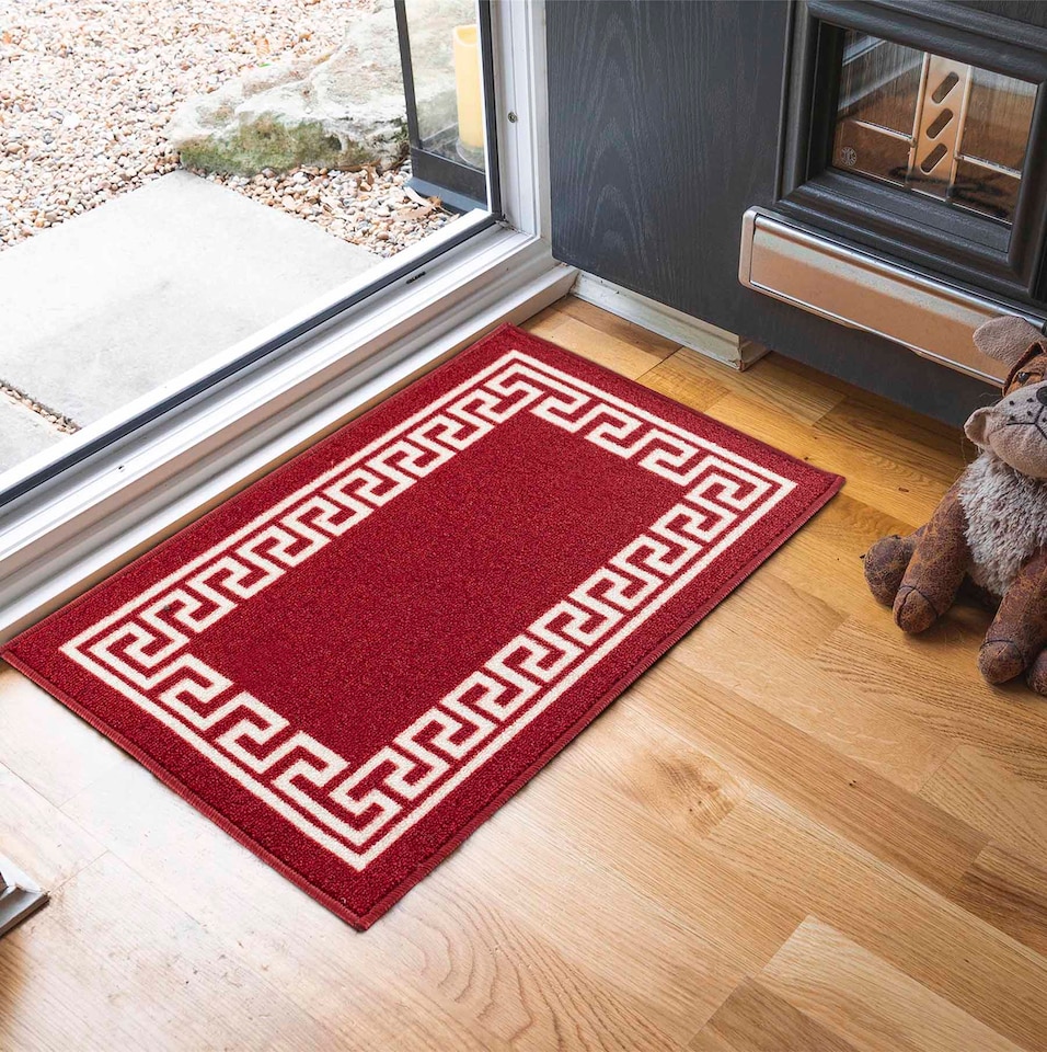 image 1 of Machine Washable Greek Key Design Anti Slip Doormats -