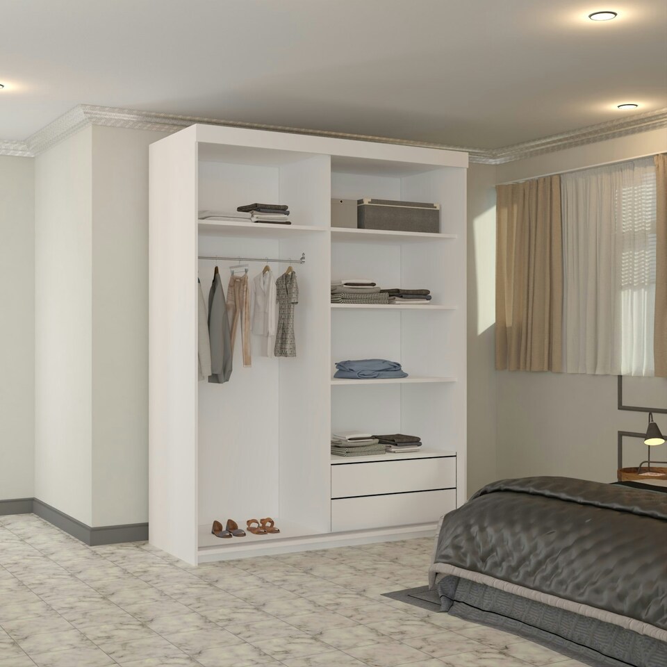 image 1 of Full Mirror Sliding Door Wardrobe in White, Black & Grey Colors - 150cm White | 150cm