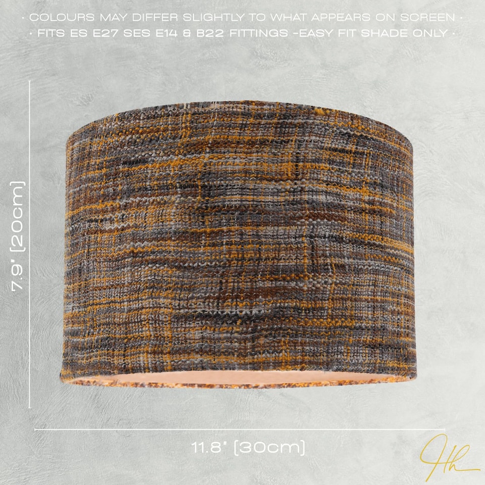 image 1 of Vintage Lined Linen Fabric Lamp Shade in Mustard Burgundy and Grey | Orange | Orange | 1