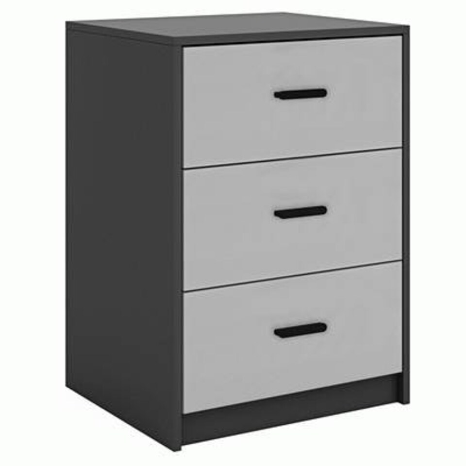 image 1 of Black 3-Drawer Bedside Table Grey | Colour: Cool Grey