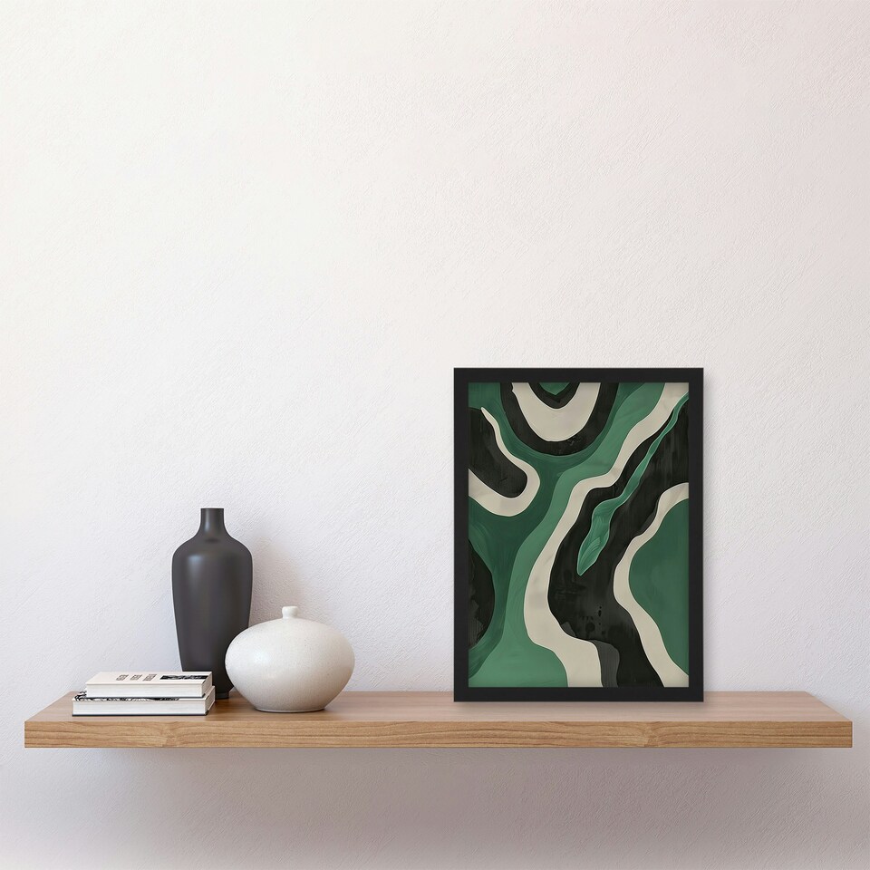 image 1 of Abstract Amazon River Green Living Room Black Framed Wall Art Print A4