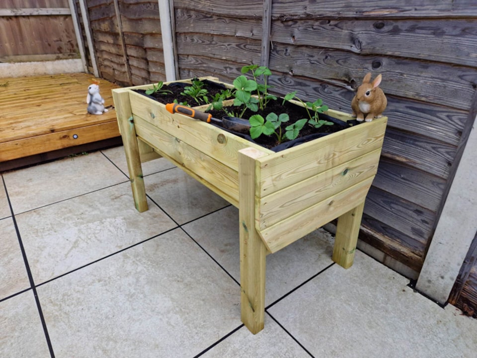 image 1 of Raised Veg Trug Garden Planter - Scandinavian Redwood - L52 x W150 x H60 cm - Minimal Assembly Required | Brown