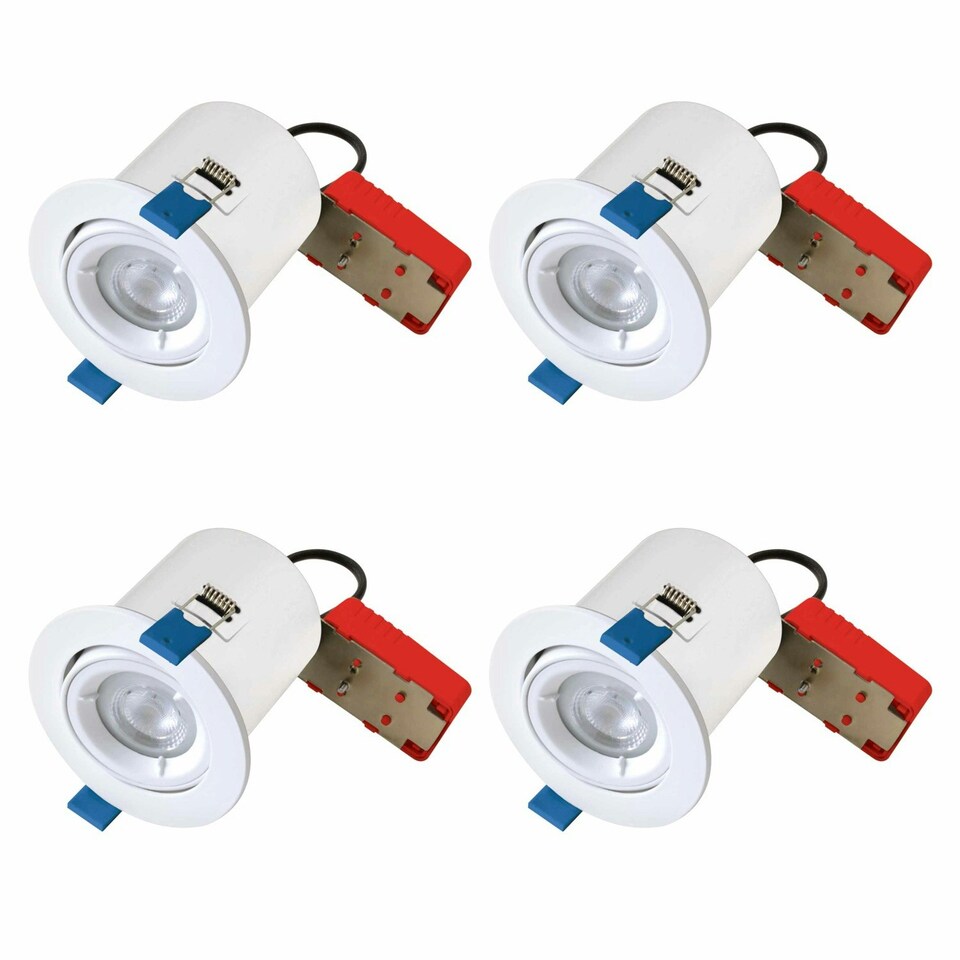 image 1 of First Choice Lighting Set of 4 Fire Rated Downlights White Tilt Fire Rated Recessed Downlights White