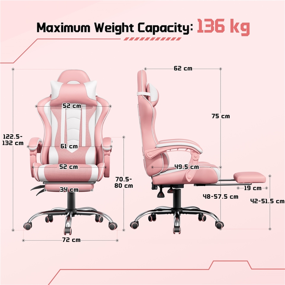 image 1 of Yaheetech Ergonomic Computer Chair with Massage Lumbar Pillow | Multi | Pink/White | One Size | 1