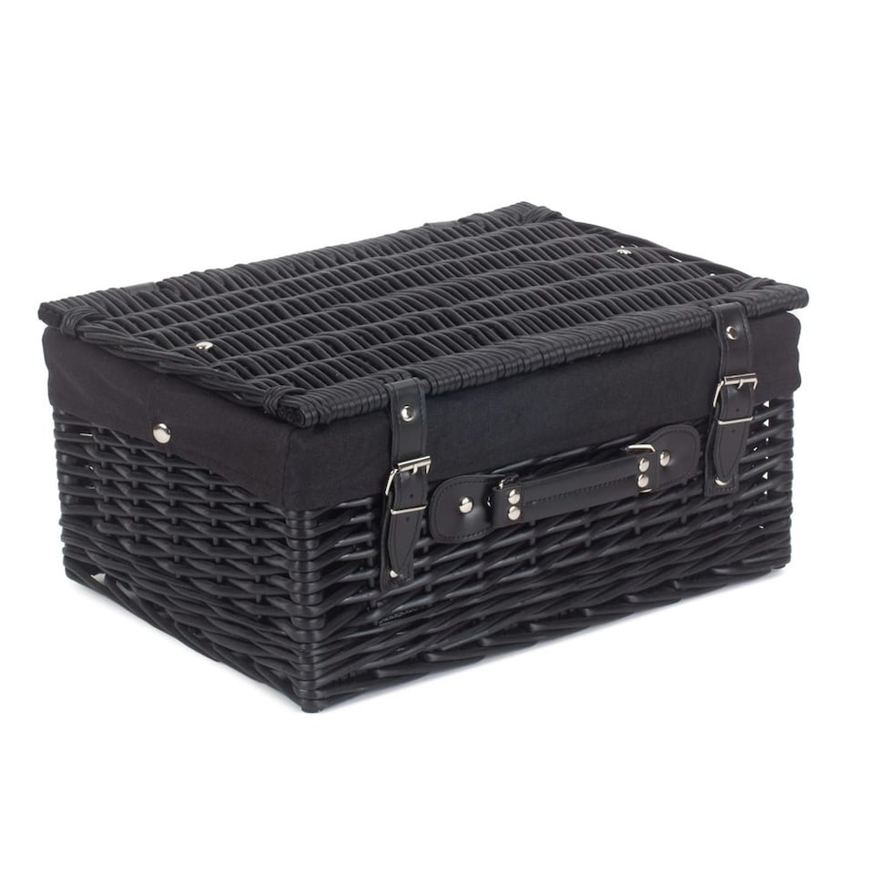 image 1 of 41cm Empty Willow Wicker Picnic Basket with Lining Black | Black | One Size