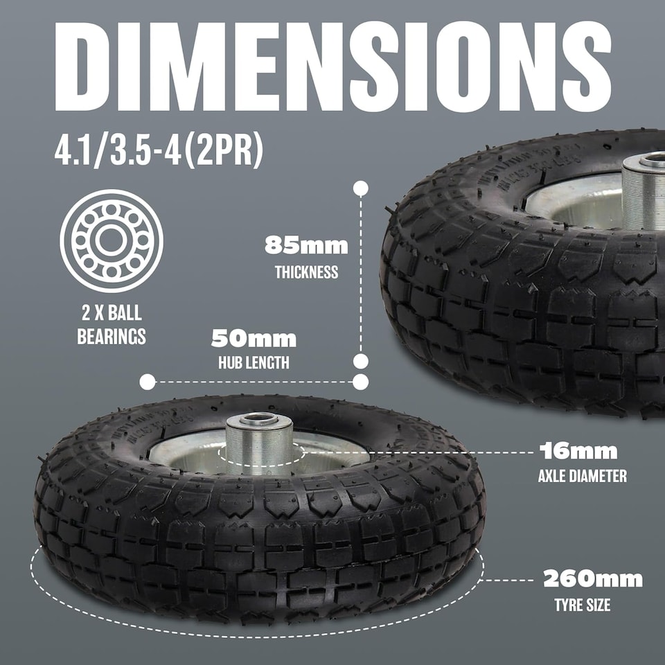image 1 of Set Of 4 Pneumatic Sack Truck Tyres 10'' Replacement Barrow Wheels